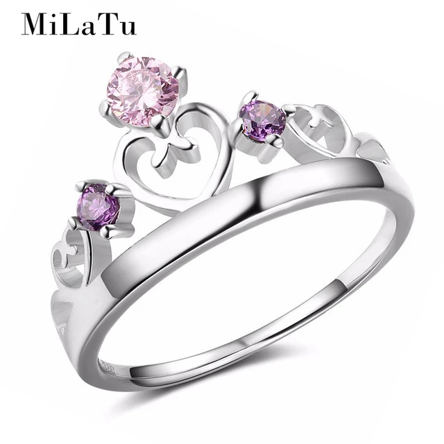 milatu 925 sterling silver heart crown engagement ring for women pink purple stone wedding bands - Pink Wedding Ring milatu 925 sterling silver heart crown engagement ring for women pink purple stone wedding bands - Pink Wedding Ring