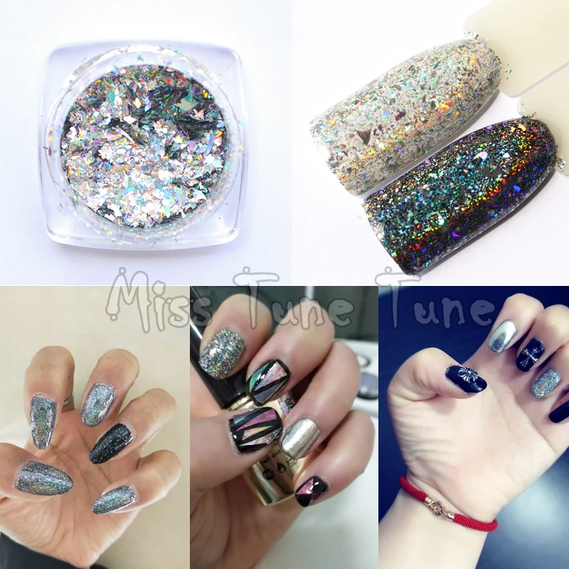 1pcs Holographic Nail Art Powder Flakes Rainbow Shining Laser Effect Sequins Chrome UV Nails