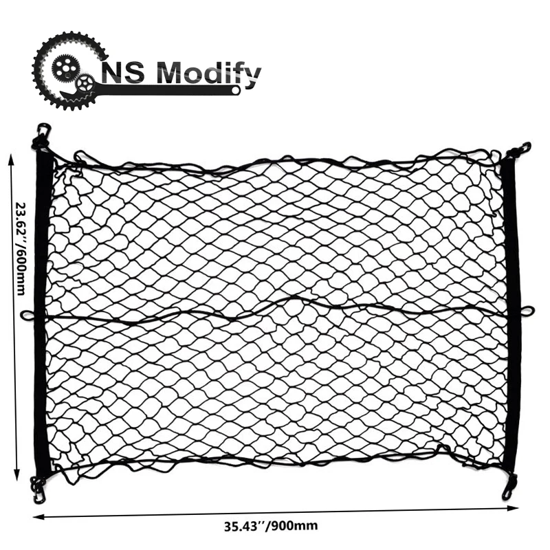 

NS Modify 90*60cm Rear Trunk Net Bag 4 Hook Fix Trunk Auto Elastic Storage Luggage Holder Cargo Organizer Holder Elastic Mesh