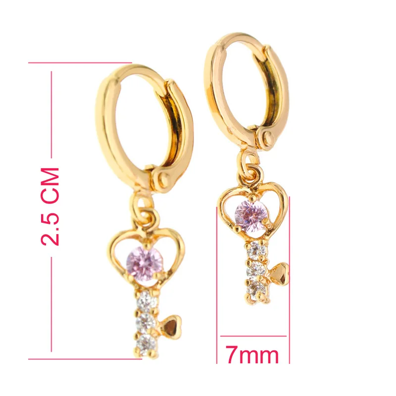 Cristal Heart Key Drop Earring Women Gold Earrings Baby Boucle D'oreille Bebe Orecchini Donna Kolczyki Earing Jewelry Kids E2601