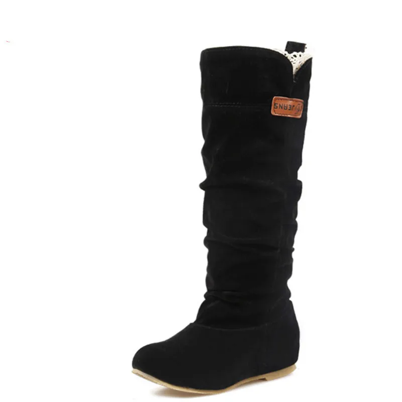 

SWYIVY Women New Fashion Snow Boots Spring/Autumn Boots Size 34-46 Black Flats Shoes Woman Winter Warm Fur Mid-calf Boot Shoes