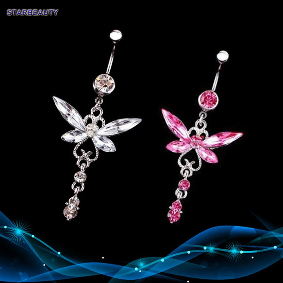 White Pink Butterfly Navel Piercing Nombril, Crystal Belly ...