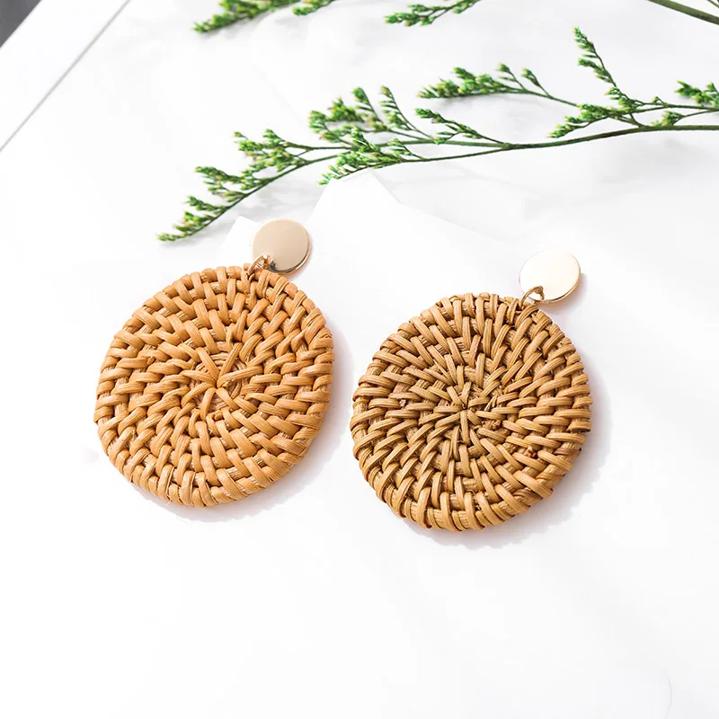 

Fashion Boho Female Rattan Knit Big Drop Earrings For Women 2019 Trendy Handmade Round Geometric Large Hanging Earring Jewelry