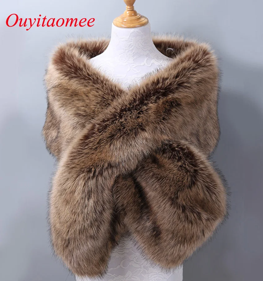 2018 New Arrival Wedding Warp Faux Shawl Winter Brown Bridal Jackets Accessories Bridal Gift Off The Shoulder 165*30CM In Stock