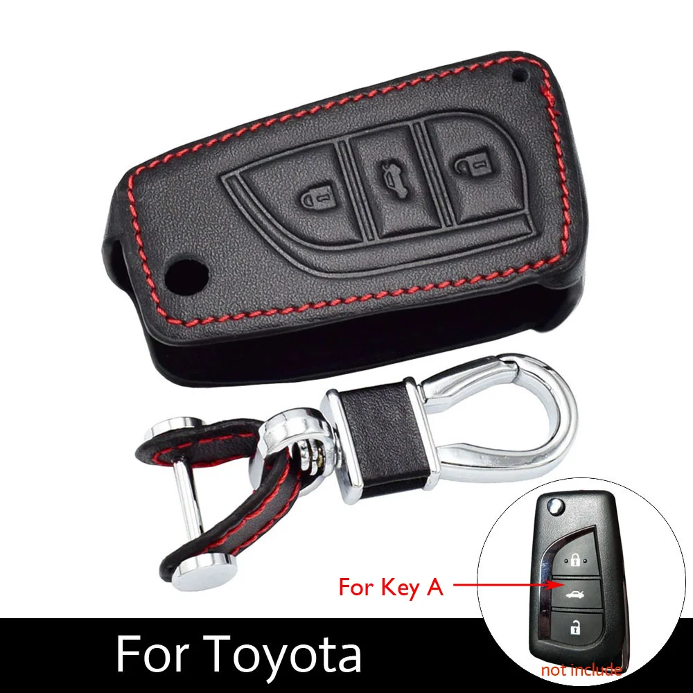 3 кнопки кожаный чехол для ключей автомобиля для новых Toyota Camry Highlander Corolla Prado eiz Crown RAV4 флип чехол брелока Дистанционного Управления брелок сумка - Название цвета: For Key A
