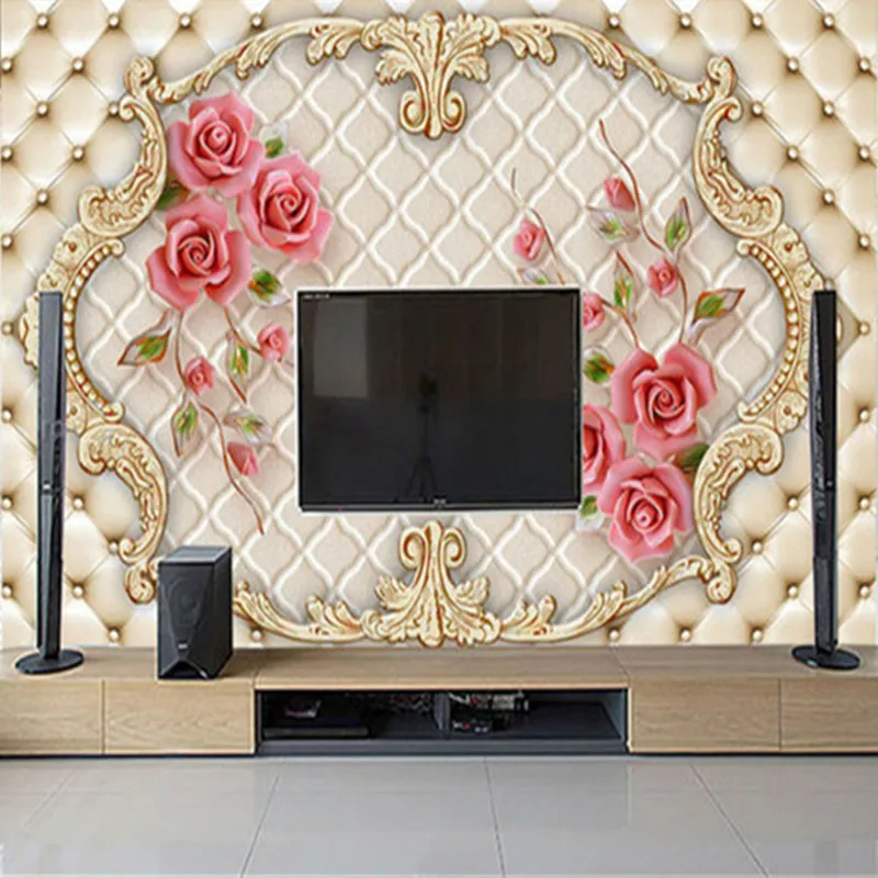 

3D Photo Custom Wallpaper Living Room Luxury Princess Pink Flower WallPaper Home Decor Wall Mural Sofa TV Background Kitchen