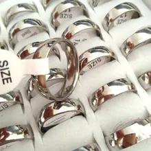Оптом 200 шт унисекс Серебряный браслет 6 мм широкий нержавеющая сталь удобные подходящие кольца Размер 17-18-19-20-21мм микс