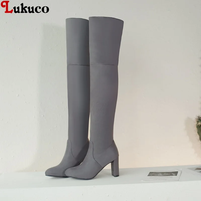 

Lukuco Pointed Toe High Heel Slim boots Slip-on Over The Knee Women Big Size 43 44 45 46 47 48 Fashion Winter Boots Shoes Woman