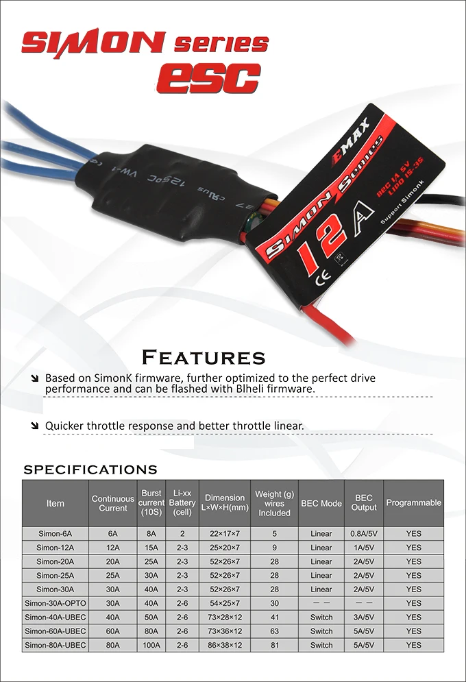 Emax SimonK 30A 2-3S ESC Speed Controller for Quadcopter Multicopter Multirotor
