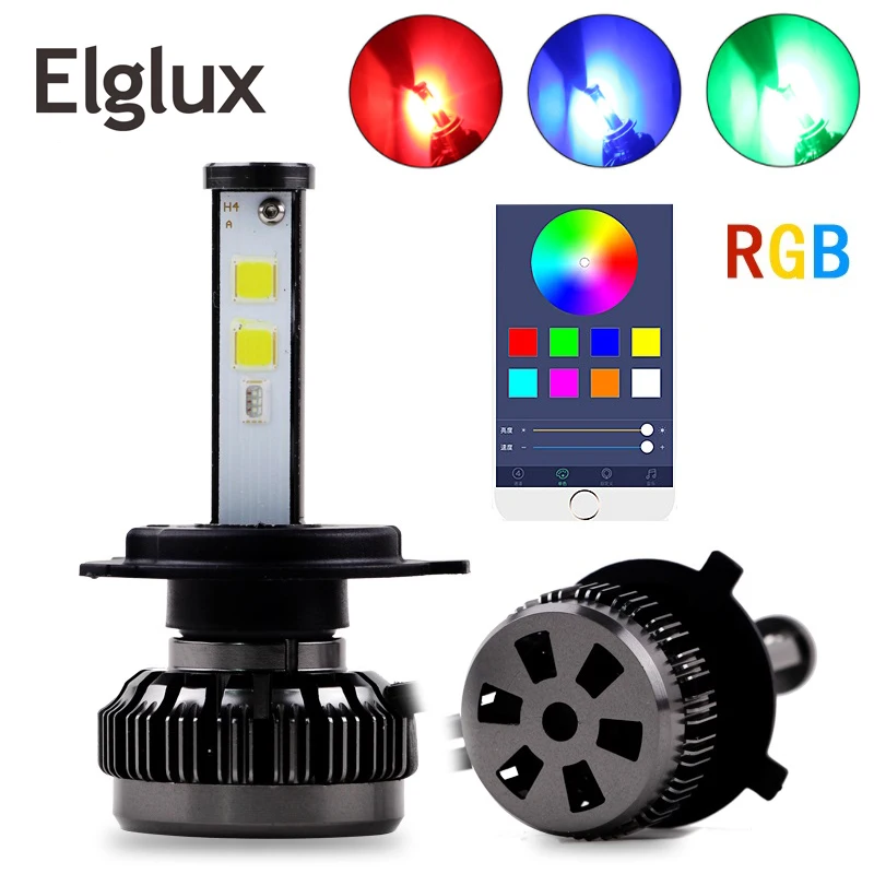 

Elglux 2Pcs Popular Car Multicolors RGB Auto LED Headlight Kits H1 H7 H4 H8 HB3 HB4 881 H16 APP Bluetooth Remote Control DIY Fog