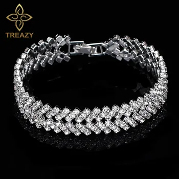 

TREAZY Bridal Geometric Shape Crystal Bracelets For Women Silver Color Rhinestone Bracelets & Bangles Femme Wedding Jewelry Gift