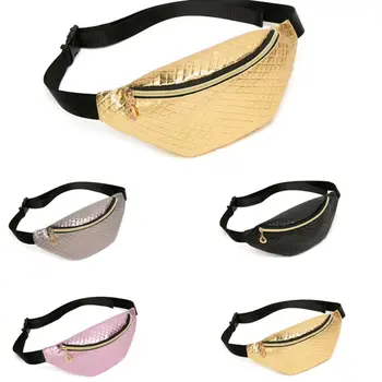

Funny Waist Belt Holographic Shiny Beach Laser PU Leather Bum Bag Travel Zipper