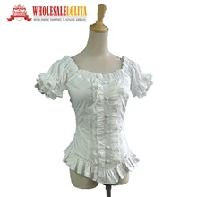 Victorian Romantic Gothic Steampunk Punk Puff Sleeve Ruched Blouse Top Shirt Halloween Costume