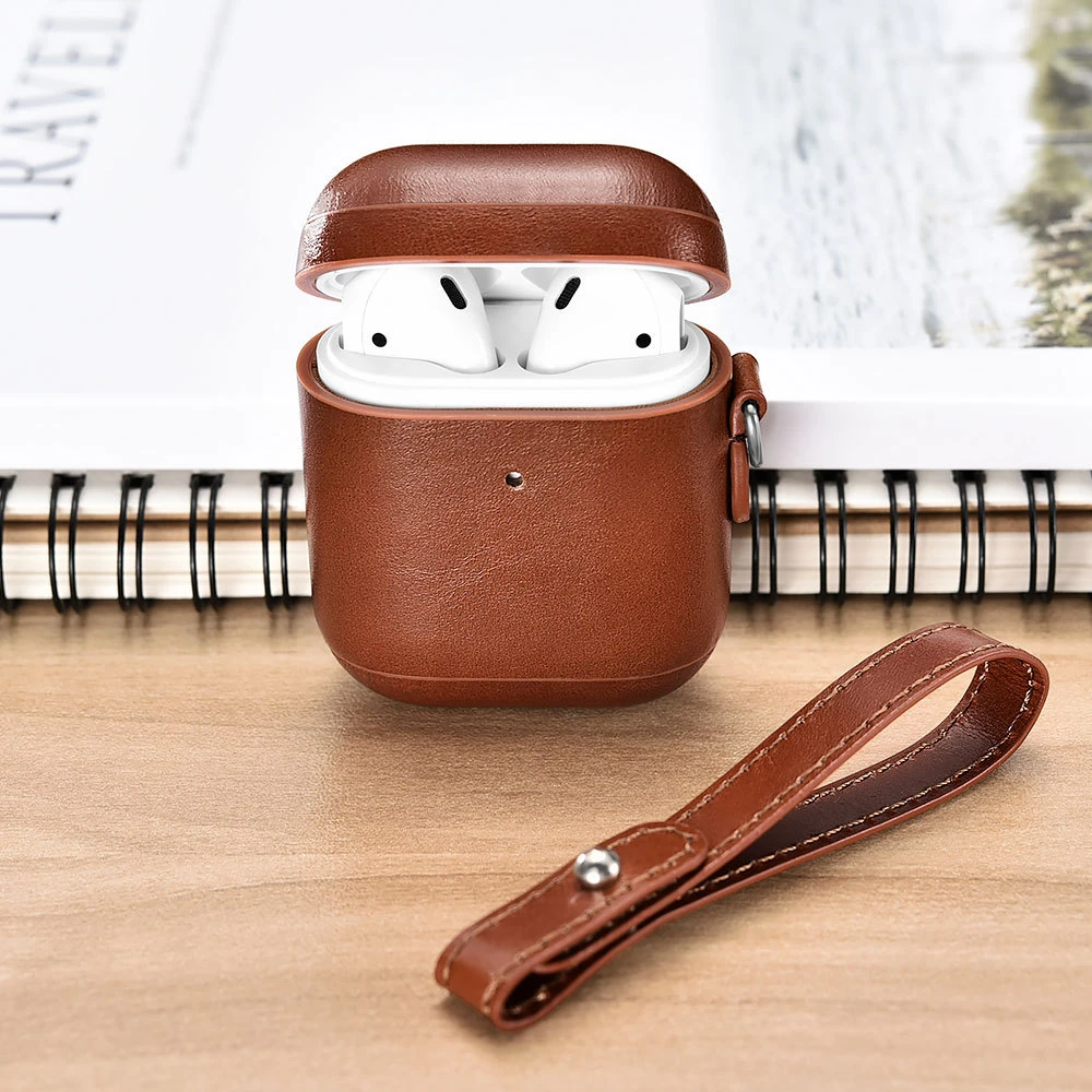 For Apple Airpods 2 Protective Case Genuine Leather Case for Airpods Vintage Leather Headphone Cases Cover Earphone Accessories
