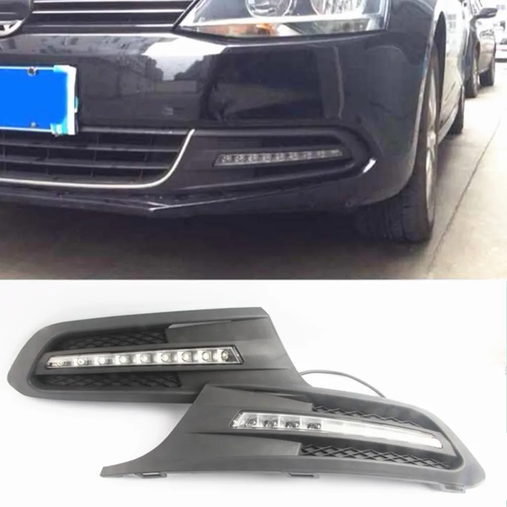 

car flashing 1set For Volkswagen VW Jetta Sagitar MK6 2012 2013 2014 driving LED DRL Daytime Running Light Daylight Fog lamp