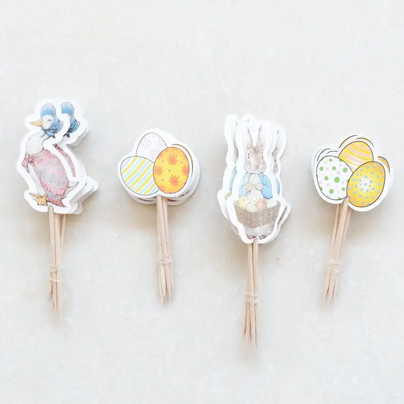 

24pcs Easter Rabbit Eggs Party Cake Topper Wedding Cupcake Decoration Happy Birthday Party Supplies Baby Children Party Decor