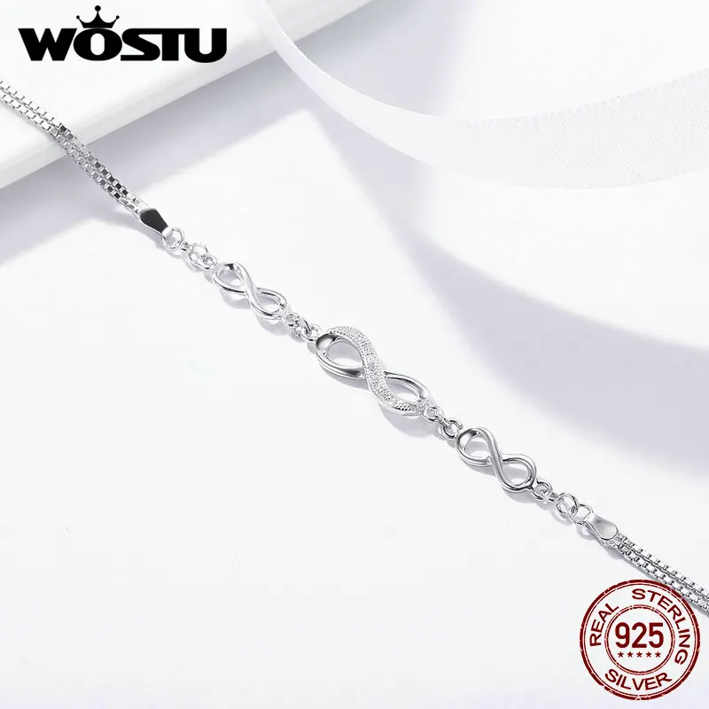 WOSTU Лидер продаж серебро 925 пробы Бесконечная любовь бесконечность цепочка