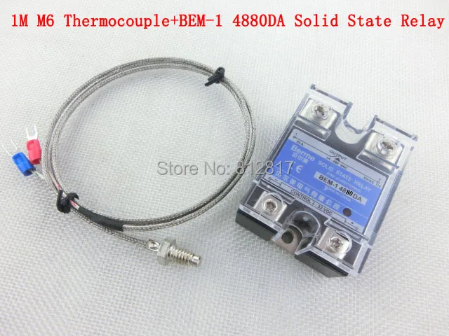 

BEM-14880DA DC to AC Solid State Relay 80A 24-480VAC 3-32VDC +1M 6mm Thread K Type Thermocouple for Temperature Controller
