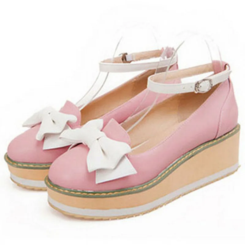

Round Toe 2015 Platform Pumps Wedges Bowtie Fashion Women Pumps for Spring or Autumn Two Color Size 34-43 Shoes