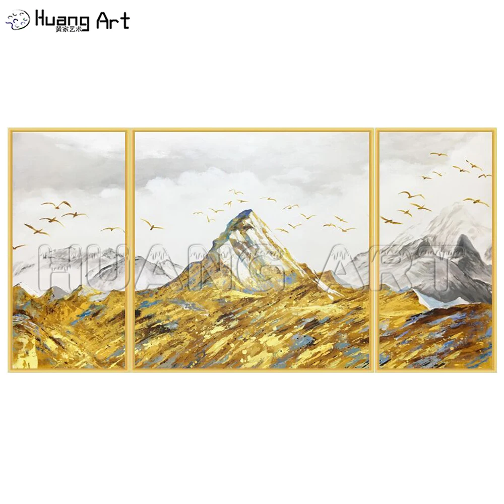 

Hand-Painted High Quality Morden Gold Mountain Landscape Oil Painting On Canvas for Home Decor Scenery Group of Acrylic Picture