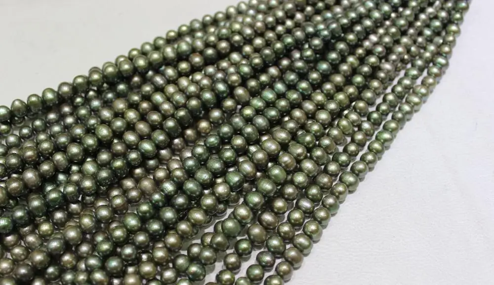 

Green nearround Fresh water pearl necklace 8-9mm 14-15 No Metal "Handmade"