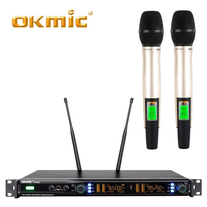 Высококачественный OKMIC UHF Настоящее разнообразие OK-002U+ DPA1 Ручной беспроводной микрофон системы цифровой ID пилот серии для сцены на