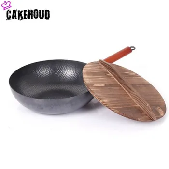 

CAKEHOUD 32cm High Quality Iron Pot Traditional Handmade Iron Pot Non-stick Pan Uncoated Gas Stove Cookware Multi-function Wok