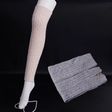 Зимние шерстяные вязаные гетры на молнии для женщин; супер-мягкая шерсть; носки; однотонные шерстяные длинные гольфы