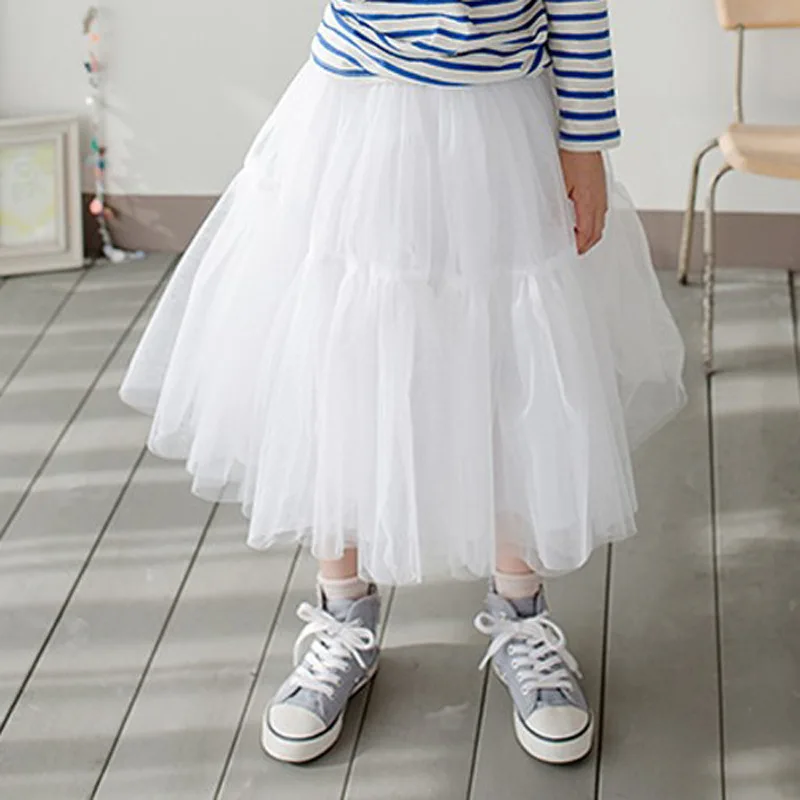 White skirt Белые юбки-пачки для девочек, детская однотонная розовая Кружевная летняя юбка хлопковые синие полосатые футболки для девочек Бальные платья принцессы для детей - Цвет: White skirt