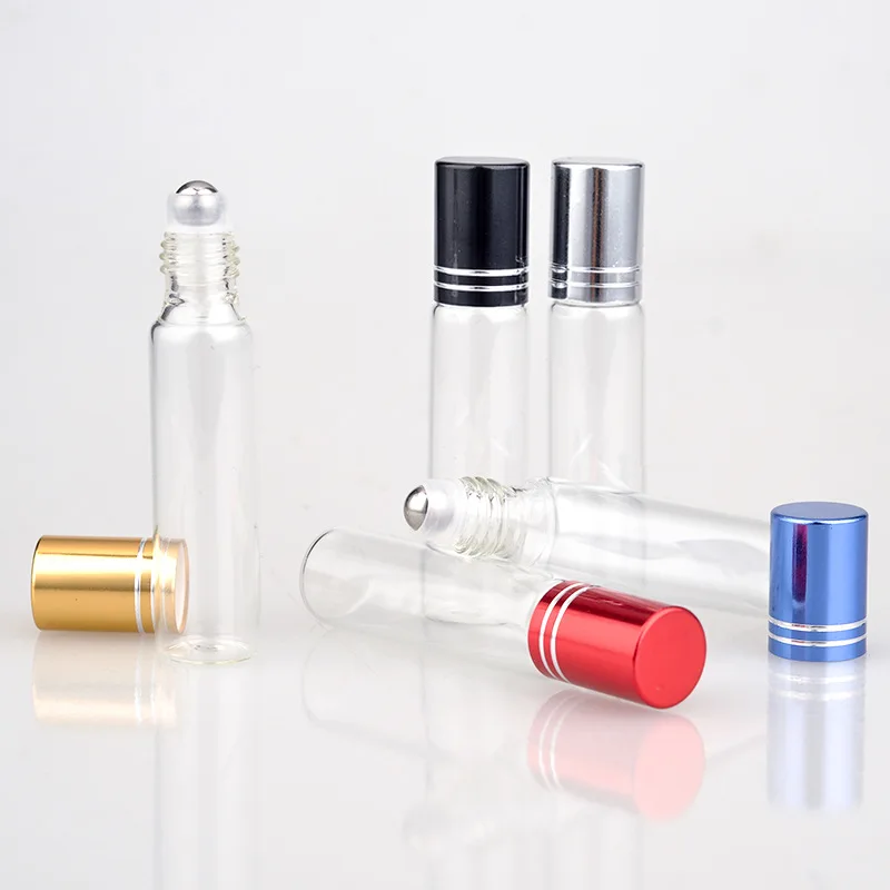 

100X10ML Clear Glass Essential Oil Roller Bottles with Glass Roller Balls Aromatherapy Perfumes Lip Balms Glass Roll On Bottle