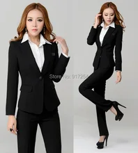 New Fashion Slim 2015 Autumn Winter Ladies Work Wear Professional Pants Sets Women Office Outerwear Set Business Suit Pantsuits