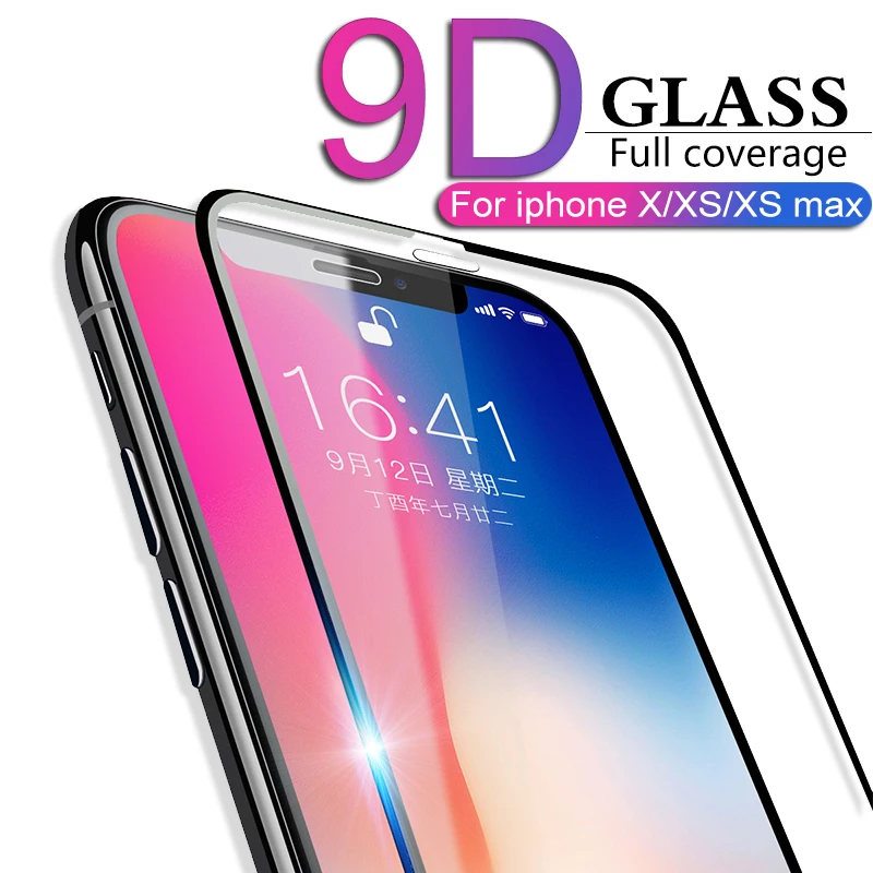 Защитное стекло 9D с полным покрытием для iPhone X XR XS max Защитная пленка экрана iphone