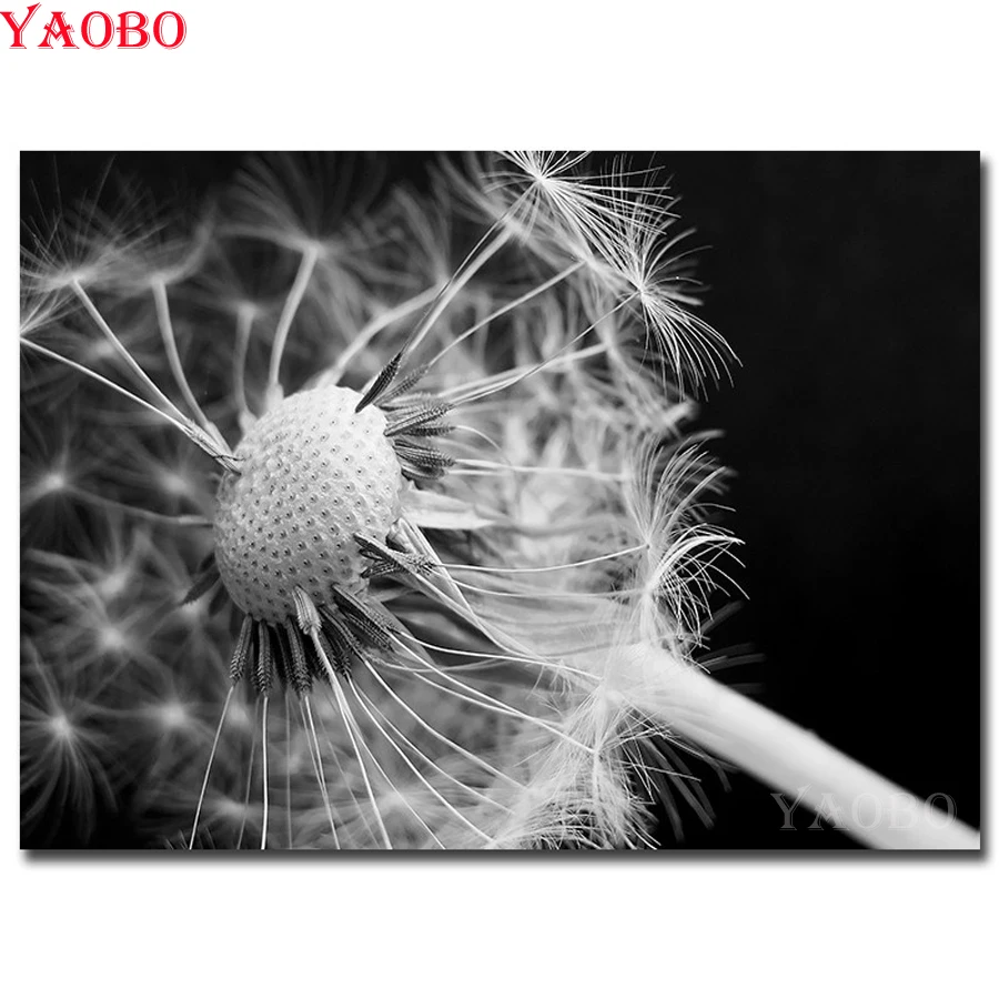 

DIY 5D Diamond Embroidery Black and white Dandelion Diamond Painting Full Square Cross Stitch Rhinestone Mosaic Handmade gift