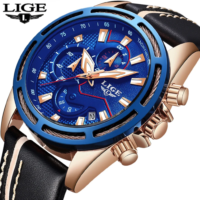 

2018 Nouveau LIGE Conception Marque De Mode Montres Hommes En Cuir Sport Date Chronographe Quartz Montre Male Cadeaux Horloge