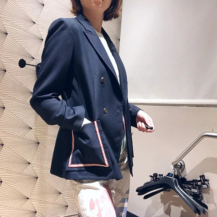 Women's high quality double-breasted pockets blazer coat New 2019 spring autumn casual women's blazer jackets A262