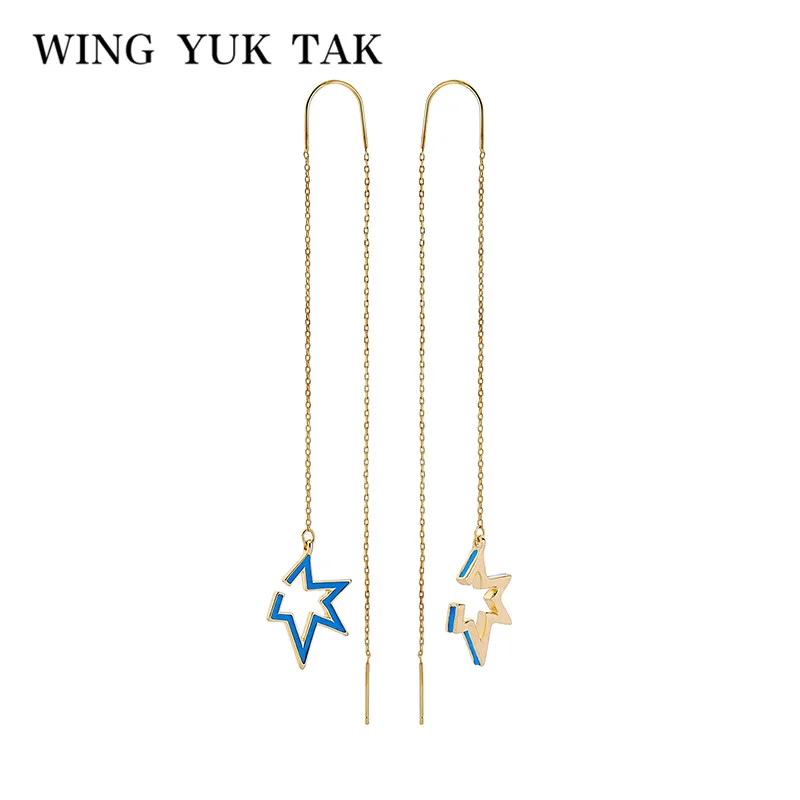 

wing yuk tak Long Metal Star Dangle Earrings For Women Fashion Simple Gold Color Chain Earrings Hanging Jewelry Wholesale