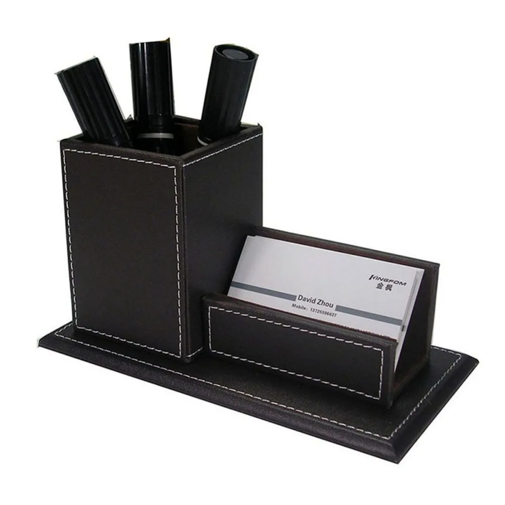 Kingfom Desk Organizer Set Office Accessories Stationery Storage Box PU Leather Card Holder Mouse Pad Pen Box