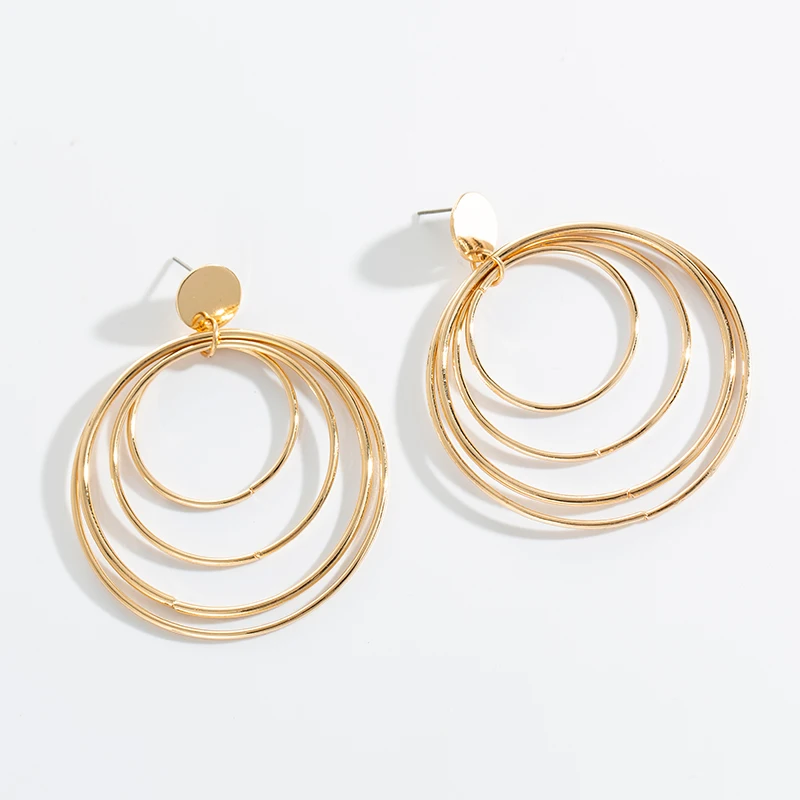

Korean Statement Earrings 2019 Fashion Gold Multi Layers Round Big Metal Drop Earrings for Women Trendy Indian Jewelry Brincos