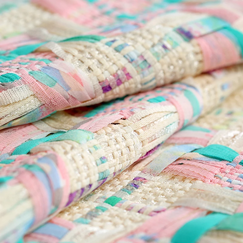 

145CM Wide 360G/M Blue Beige Pink Knitted Tweed Acrylic Polyester Cotton Fabric for Autumn Spring Dress Jacket DE986