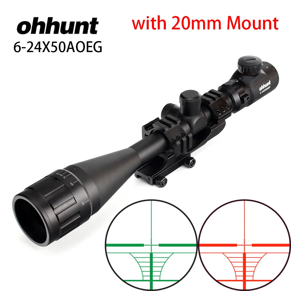 Охотничий ohhunt 6-24x50 AOEG дальномер Сетка винтовка прицел с голографической 4 Сетка прицел Красный Зеленый Лазерный комбинированный прицел - Цвет: Combo 1