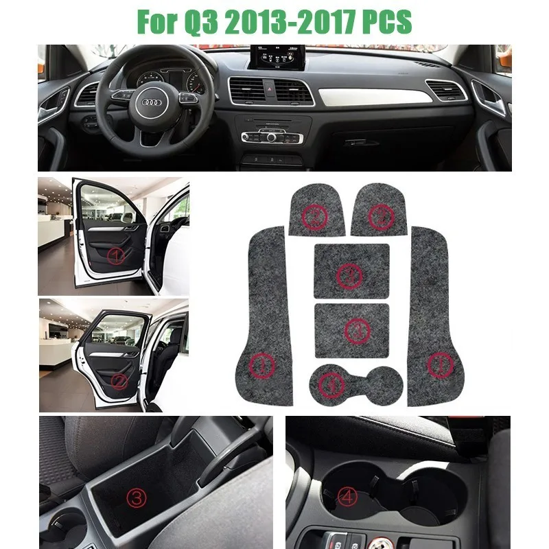 

16 Pcs Anti-Slip Gate Slot Mat Pad For AUDI Q3 Q5 Q5L Q7 Felted Wool Door Groove Mat Car Styling Interior Accessories