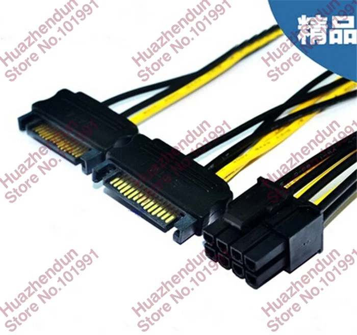 10 шт. двойной 15 pin SATA папа к PCI E PCIe Экспресс видеокарта 8 (6pin + 2 pin) Кабель питания 18AWG