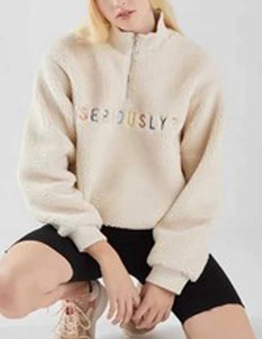 

Winter New Teddy Short Zipper Women's Sweatshirt European And American AA Wind High Collar Zipper Embroidery Letter Sweatshirts