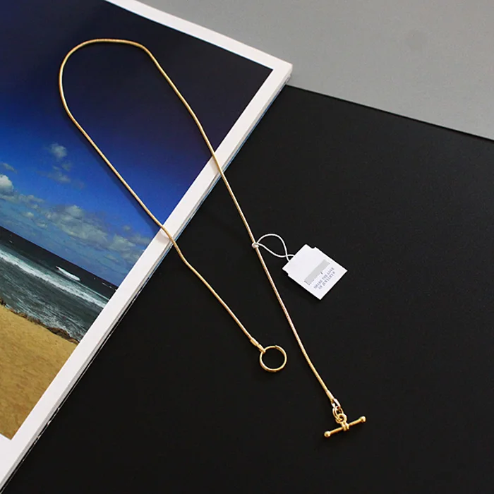 

Necklaces for Women 15 inch Gold / Silver Copper Metal Toggle Clasp Pendant 1mm Snake Chain Simple Choker Necklace Lady Jewelry