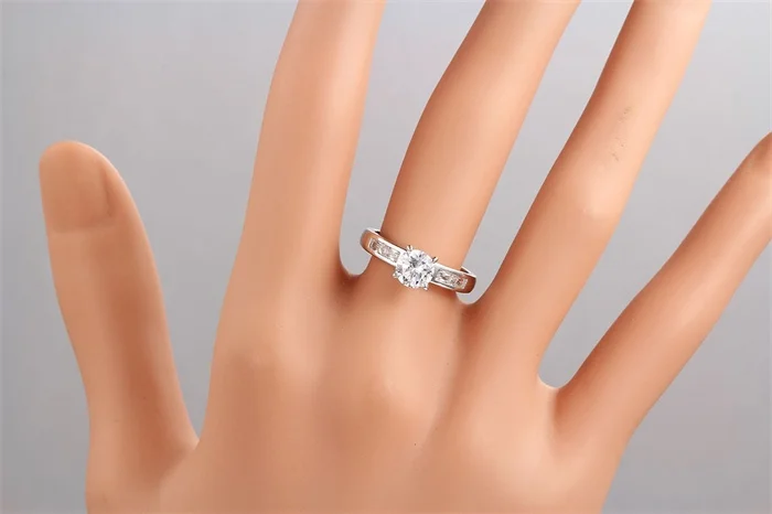 Four Claw Set Round Clear Cubic Zircon and Square CZ Accent White Gold Color Engagement Wedding Rings for Women Jewelry Bague|engagement wedding