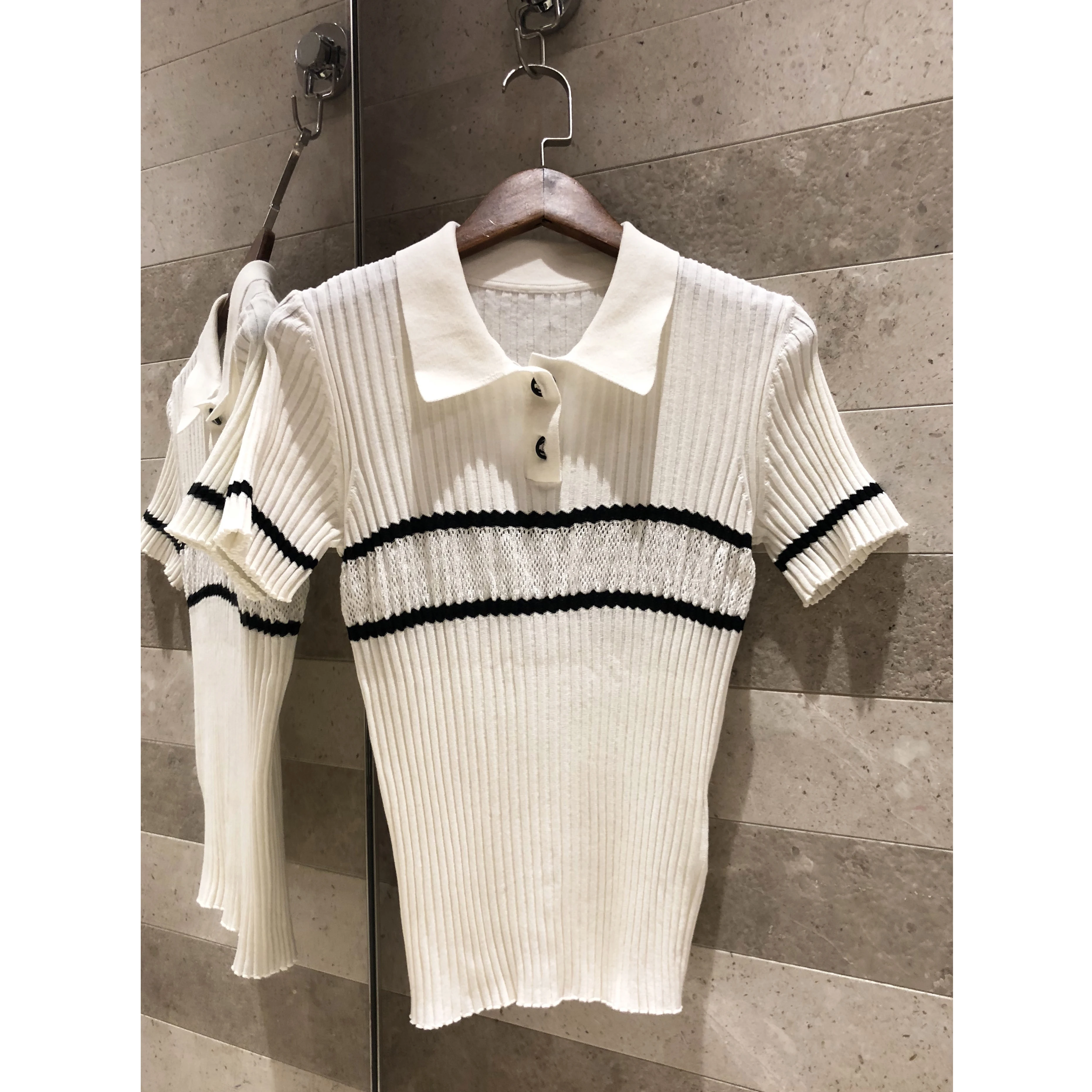 POLO collar hollow stitching sweater 2019 summer fresh