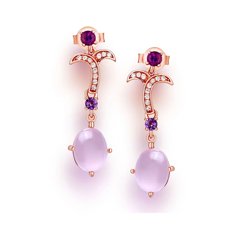 

ANI 925 Sterling Silver Women Waterdrop Shape Earrings Natural Rose Quartz Color Gemstone Jewelry Engagement Dangle Earrings