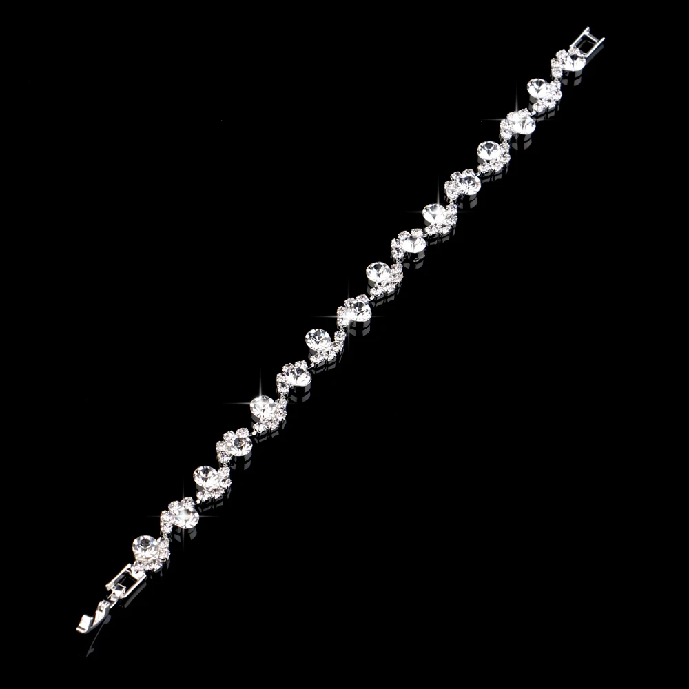 Luxury Crystal Bracelets For Women Silver Plated Rhinestone Charm Bracelets & Bangles Femme Bridal Wedding Jewelry Birthday Gift