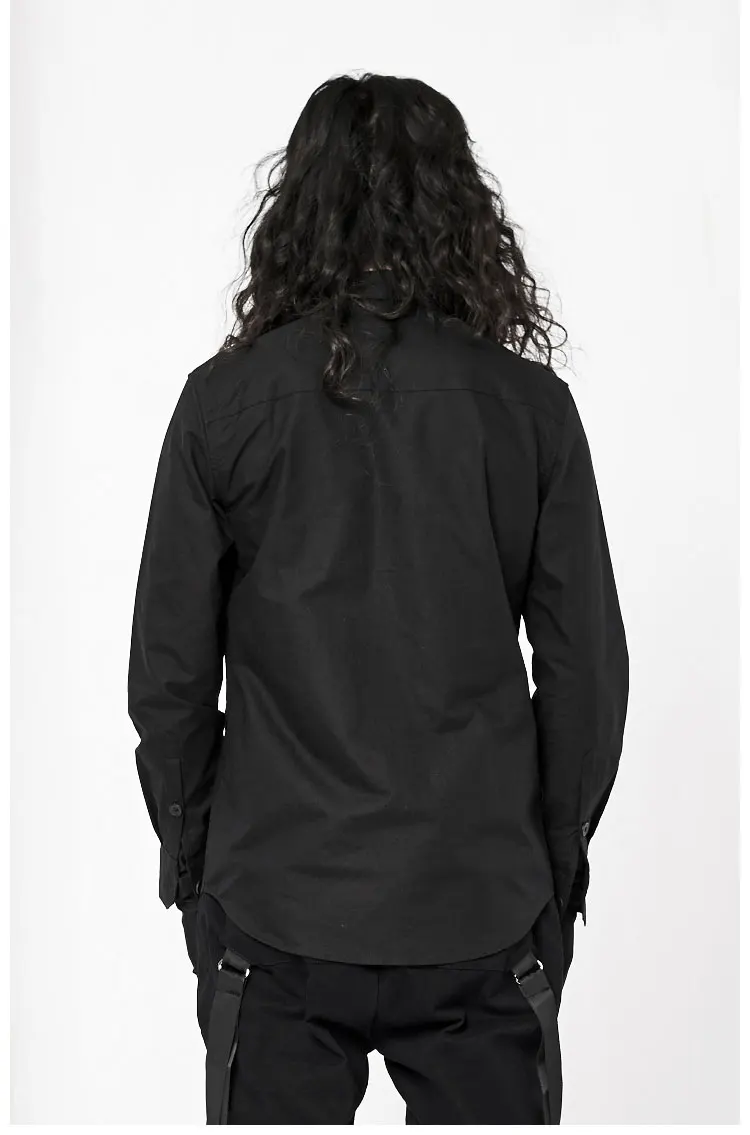 Мульти-карман дизайн футболки с длинными рукавами в стиле панк темно-тонкая рубашка черный Для мужчин рубашка Для мужчин s Мужская
