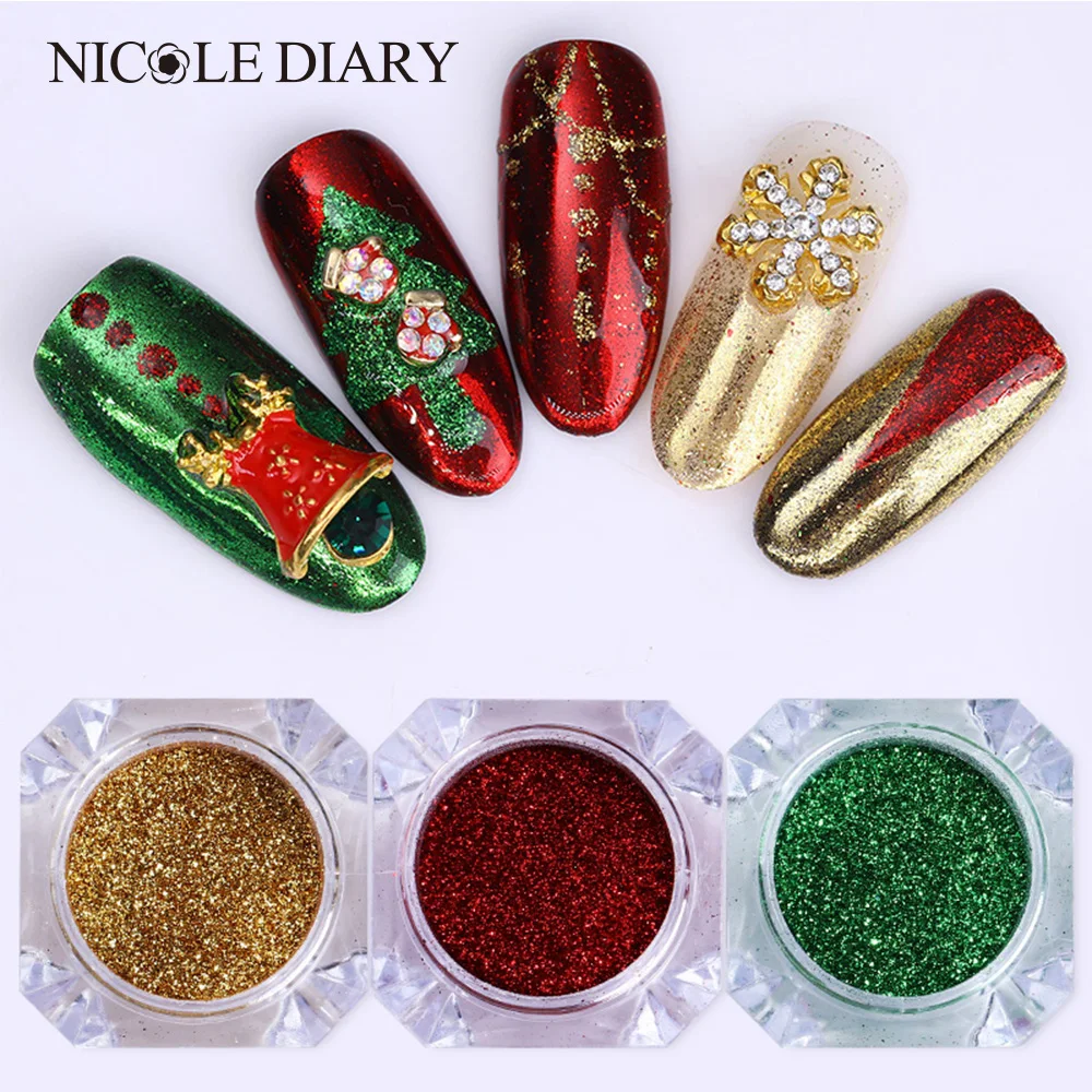 

3 Boxes Christmas Mirror Nail Glitter Powder Set Colorful Xmas Manicure Nail Art Chrome Pigment Dust Tips Decoration Kit